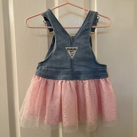 Oshkosh B'gosh Unicorn Overall Dress Pink Tulle Vestbak Denim Girls SZ 12 Months - Picture 7 of 9